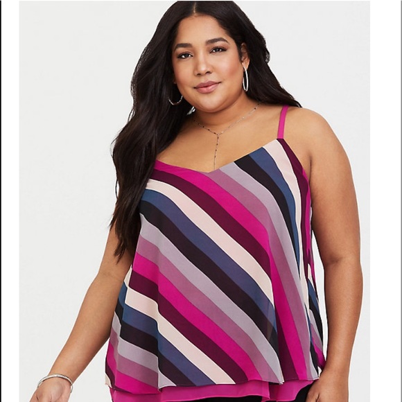 ❌SOLD❌ RASPBERRY PINK/ STRIPE CHIFFON SWING CAMI - Picture 1 of 5